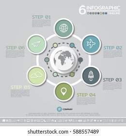 Vector geometric Infographics design template in 6 steps, options or processes for cycle diagram, graph, presentation and chart with icon set.