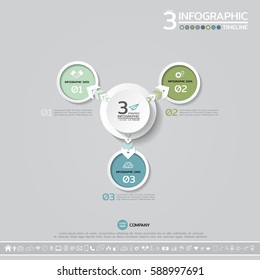 Vector geometric Infographics design template in 3 steps, options or processes for cycle diagram, graph, presentation and chart with icon set.