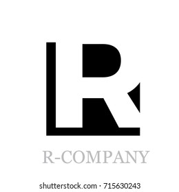 Vector geometric initial letter R on black square background 
