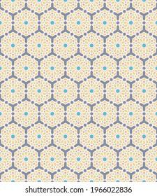 Vektor geometrisches islamisches oder arabisches Sternhexagon Form Gitter nahtlos Muster modernen gelben grauen Hintergrund. Verwendung für Stoffe, Textilien, Dekorationselemente.