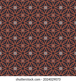 La forma de la línea superpuesta de la estrella del círculo persa geométrico vectorial se solapa con el fondo del color azul del patrón sin fisuras. Para tejidos, textiles, elementos de decoración interior, tapicería.