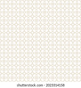 hexágono persa geométrico vectorial islamico y forma de línea cruzada solapada patrón sin fisuras color dorado amarillo fondo. Se utiliza para elementos de tela, textil, decoración interior.