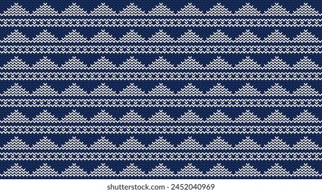 Vector Geometric Knitted Pattern Blue And White, Festive Sweater Design. Seamless Knitted Pattern
