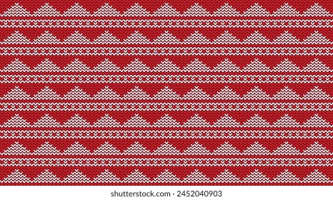 Vector Geometric Knitted Pattern Red And White, Festive Sweater Design. Seamless Knitted Pattern