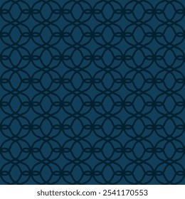 Padrão sem emenda da rede geométrica vetorial. Fundo azul escuro abstrato com linhas curvas, grade elegante, malha, rede. Textura mínima sutil. Ornamento elegante em estilo oriental. Projeto geográfico repetido