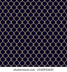 Vector geometric lattice seamless pattern. Abstract golden ornamental texture with curved shapes, elegant grid, mesh. Black and gold background. Luxury ornament in oriental style. Repeated geo design