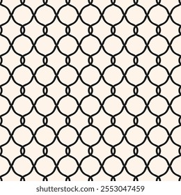 Vector geometric lattice seamless pattern. Abstract ornamental texture with curved shapes, elegant grid, mesh. Black and white background. Delicate ornament in oriental style. Repeating geo design