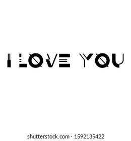 vector geometric  lettering of the phrase "I love you." Minimalistic postcard. Light background