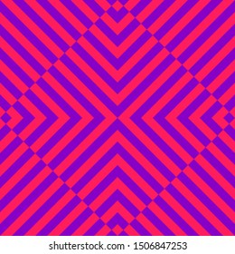Vector geometric line pattern. Abstract colorful texture with diagonal stripes, lines, square tiles. Optical art. Simple background in vibrant colors, purple and magenta. Retro 1990s style design
