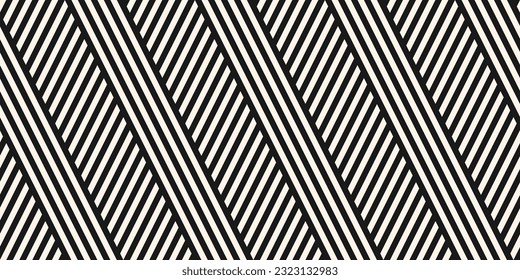 Vector geometric line seamless pattern. Black and white texture with diagonal stripes, lines, chevron. Simple abstract background. Modern sport style linear ornament. Repeat monochrome geo design
