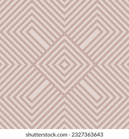 Vector geometric line seamless pattern. Abstract minimal texture with diagonal stripes, lines, squares, chevron. Abstract beige linear graphic background. Subtle modern sporty ornament. Repeat design