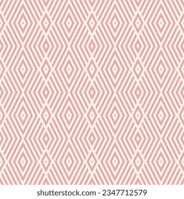Vector geometric line seamless pattern. Abstract graphic background with stripes, lines rhombuses, chevron. Simple pink texture. Retro vintage style ornament. Repeat elegant decorative geo design