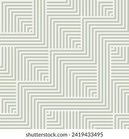 Vector geometric line seamless pattern. Stylish sage green texture with stripes, lines, chevron, zigzag. Simple abstract graphic design. Subtle retro style background. Trendy repeatable geo design