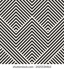Vector geometric line seamless pattern. Black and white texture with stripes, lines, chevron, zigzag. Simple abstract graphic design. Modern monochrome minimal background. Repeated sport style design