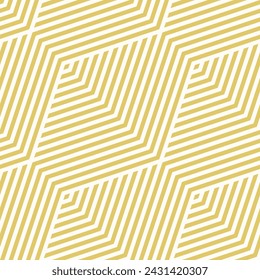 Vector geometric line seamless pattern. Golden texture with diagonal lines, stripes, chevron, zigzag. Simple abstract modern geometry. Luxury gold and white background. Elegant repeated geo design