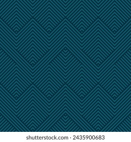 Vector de línea geométrica sin patrón. Textura geo con estilo con rayas, líneas, chevron, zigzag. Diseño gráfico abstracto simple. Fondo moderno sutil en azul oscuro. Diseño de moda de estilo deportivo retro