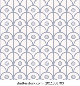 Vector geometric line small star grid seamless pattern blue grey color background. Simple Sino-Portuguese or Peranakan pattern. Use for fabric, textile, interior decoration elements, upholstery.