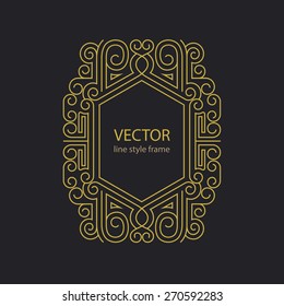 Vector geometric linear style frame - art deco text decoration. Frame for alcohol production. Frame for title. Sketchbook cover design frame. Swirl frame