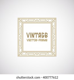 Vector geometric linear style frame - vintage text decoration.  Monogram