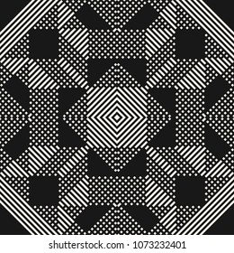 Vector geometric lines pattern. Abstract graphic background with diagonal stripes, squares. Monochrome urban texture. Modern stylish linear texture. Black and white repeatable design for decoration