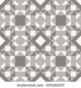 Vector geometric lines pattern. Abstract graphic background with diagonal stripes, squares, small elements. Monochrome urban texture. Modern stylish linear texture. Trendy design for decor, prints