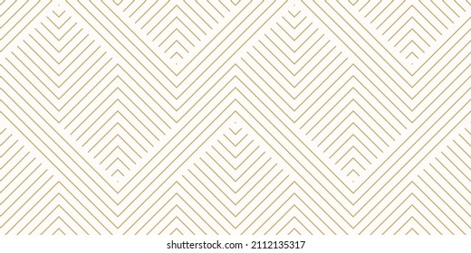 Patrón de líneas geométricas vectoriales. Resumen de adorno rayado dorado. Sencilla textura minimalista con rayas, formas de zag zig. Moderno y elegante fondo dorado y blanco lineal. Plantilla de diseño de repetición de lujo