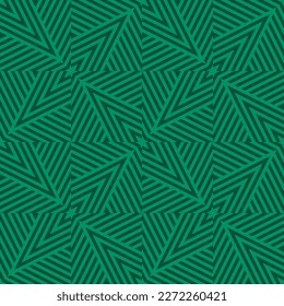 Vector geometric lines pattern. Abstract graphic striped ornament. Simple geometry, intricate stripes, arrows. Retro style linear background. Dark green color. Repeat geo design for decor, wallpaper