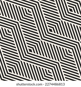 Vector geometric lines pattern. Abstract black and white striped texture. Simple minimal ornament with intersecting stripes, chevron, zig zag. Modern monochrome linear background. Trendy repeat design