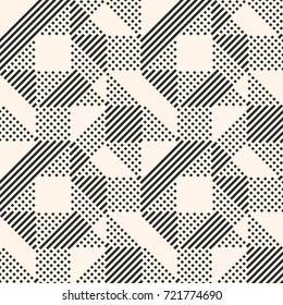 Vector geometric lines pattern. Abstract graphic ornament with stripes and squares. Monochrome urban texture. Modern stylish linear background. Trendy repeat design for decoration, prints, digital