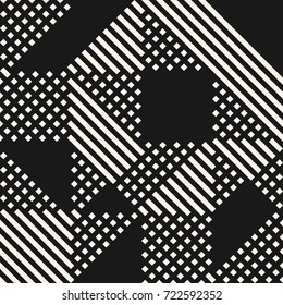 Vector geometric lines pattern. Abstract graphic ornament with stripes and squares. Black and white urban texture. Modern stylish linear background. Repeat design for decor, prints, textile, fabric