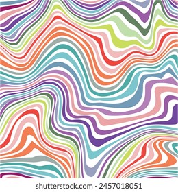 Patrón de líneas geométricas de Vector. Ilustración psicodélica ondas de fondo de mármol, Diseño gráfico de Fondo de pantalla multicolor.Wavy Swirl Seamless Pattern Groovy Background, Fondo de pantalla, estampado, tela.
