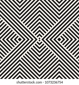 Vector geometric lines seamless pattern. Modern stylish linear background with stripes, diagonal shapes, squares, chevron. Abstract graphic black and white striped texture. Repeatable design element