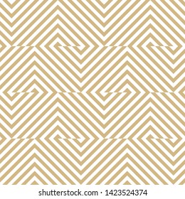 Vector geometric lines seamless pattern. Modern golden texture with diagonal stripes, broken lines, chevron, zigzag, squares, tiles. Simple abstract geometry. Gold and white background. Trendy design