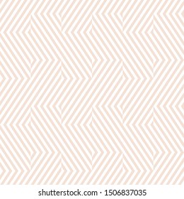 Vector geometric lines seamless pattern. Subtle modern texture with diagonal stripes, broken lines, chevron, zigzag. Simple abstract geometry. Elegant white and beige graphic background. Repeat design