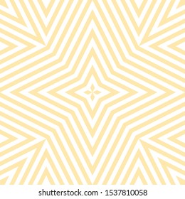 Vector geometric lines seamless pattern. Subtle abstract linear background in yellow and white color. Minimal texture with stripes, diagonal lines, rhombuses, stars, repeat tiles. Funky modern design