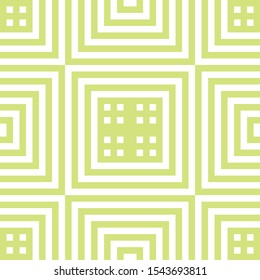 Vector geometric lines seamless pattern. Modern texture with squares, stripes, lines, chevron, tiles. Simple abstract geometry. Funky modern green and white graphic background. Repeat geo design