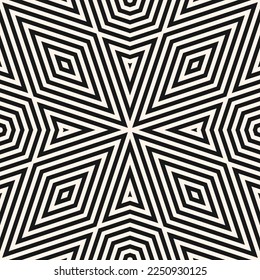 Vector geometric lines seamless pattern. Stylish abstract monochrome striped ornament. Simple black and white stripes, triangles, diamonds, chevron. Modern  linear geo background. Repeat design