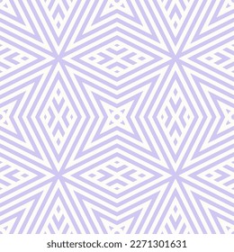 Vector geometric lines seamless pattern. Abstract linear background in retro vintage style. 1970s - 1980s theme design. Trendy lilac color. Graphic texture with stripes, diagonal lines, repeat tiles