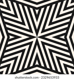 Vector geometric lines seamless pattern. Abstract black ans white background. Retro vintage style graphic texture with stripes, lines, arrows, repeat tiles. Minimal monochrome repetitive geo design