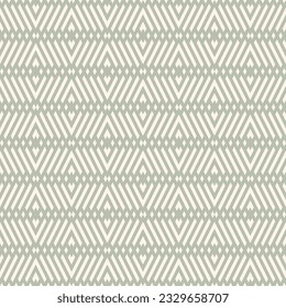 Vector geometric lines seamless pattern. Simple texture with grid, lattice, diagonal stripes, chevron, rhombuses. Abstract subtle linear graphic background. Repeat decorative geo design. Sage color