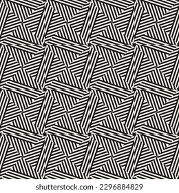 Vector geometric lines, stripes pattern. Retro 1970-1980's style. Abstract graphic striped ornament. Simple monochrome optical art texture. Stylish black and white background. Repeat decorative design
