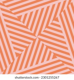 Vector geometric lines, stripes pattern. Retro 1970's style. Abstract graphic striped ornament. Simple funky orange and pink optical art texture. Stylish background. Design for decor, print, cover