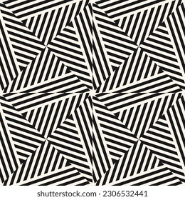 Vector geometric lines, stripes pattern. Retro 1970s style. Abstract graphic striped ornament. Simple funky black and white optical art texture. Stylish background. Repeat geo design for decor, print