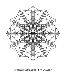 Vector geometric mandala. Black and white pattern.