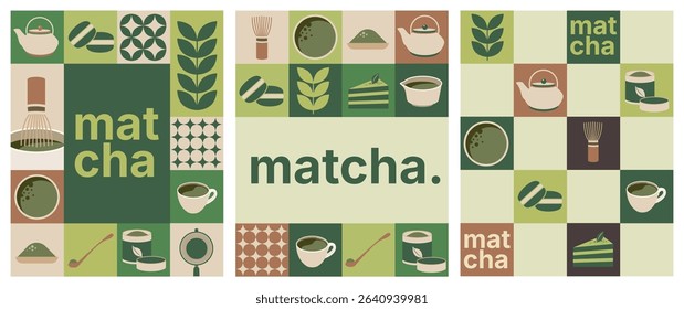 vector geometric matcha japanese culture concept, flat pattern element design,food and drink concept	
