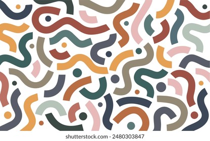 Vector geometric maze pattern. Organic irregular rounded lines. Abstract wavy color full lines, white background.