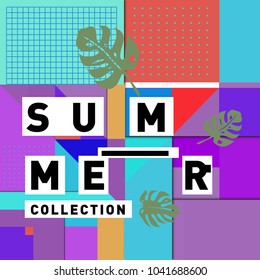 Vector geometric Memphis summer collection poster. Design template for summer holiday season.