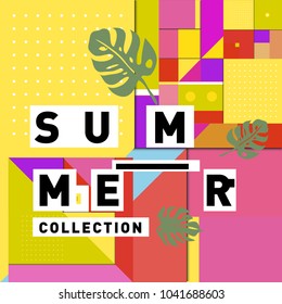 Vector geometric Memphis summer collection poster. Design template for summer holiday season.