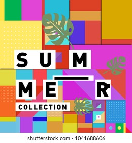 Vector geometric Memphis summer collection poster. Design template for summer holiday season.