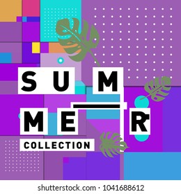Vector geometric Memphis summer collection poster. Design template for summer holiday season.